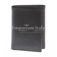 Mens wallet in genuine traditional leather SANTINI, mod PANAMA, color BLACK, Made in Italy.