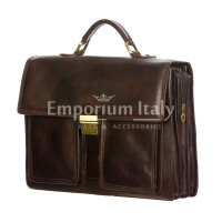 EVASIO : мужской портфель / сумка для офиса из кожи, цвет : ТЁМНОКОРИЧНЕВЫЙ, производство Италия