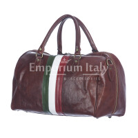Genuine leather travel bag COMO MAXI, Tricolour Italian Flag, DARK BROWN, CHIAROSCURO, MADE in Italy
