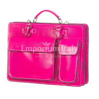 Work / Office genuine leather bag, mod. ALEX maxi, colour FUCHSIA, with shoulder strap, CHIAROSCURO, Made in Italy.