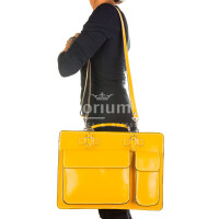 Work / Office genuine leather bag, mod. ALEX maxi, colour YELLOW, with shoulder strap, CHIAROSCURO, Made in Italy.