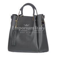 Женская сумка через плечо KAROLINA из натуральной жесткой кожи, цвет Серый, CHIARO SCURO, производство Италия.