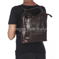 Buffered genuine leather backpack for woman MONTE ARGENTERA, DARK BROWN, CHIAROSCURO, MADE IN ITALY