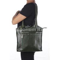 Buffered genuine leather backpack for woman MONTE ARGENTERA, DARK GREEN, CHIAROSCURO, MADE IN ITALY