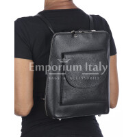 Soft genuine leather backpack for woman MONTE ADAMELLO, BLACK, CHIARO SCURO, MADE IN ITALY