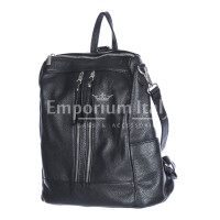 Женская сумка-рюкзак MONTE STREGA из натуральной кованой кожи, цвет ЧЕРНЫЙ, CHIAROSCURO, производство Италия.