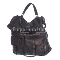 Genuine aged vintage leather backpack for woman MONTE MILETTO, DARK BROWN, CHIAROSCURO, MADE IN ITALY