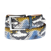 Mens python real leather belt mod. BELFAST, CITES, LIGHT BLUE/BLACK/YELLOW/WHITE, ELIO ZAGATO, Made in Italy