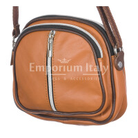 Crossbody bag for woman in genuine full grain leather, GIUSY, HONEY,CHIARO SCURO, MADE IN ITALY