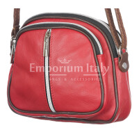 Crossbody bag for woman in genuine full grain leather, GIUSY, RED,CHIARO SCURO, MADE IN ITALY