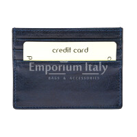 Porta tessere - carte di credito uomo / donna in vera pelle tradizionale SANTINI mod BELGIO, colore BLU SCURO, Made in Italy.