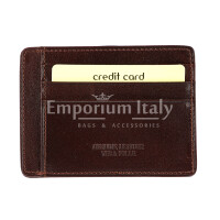 Genuine leather credit card holder for man HONG KONG, DARK BROWN colour, CHIAROSCURO, MADE IN ITALY