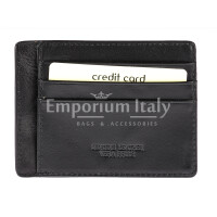 Genuine leather credit card holder unisex n HONG KONG, BLACK colour, CHIAROSCURO,MADE IN ITALY