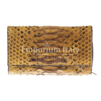 Genuine python skin wallet for woman GIRASOLE, CITES, HONEY colour, DARK BROWN inside, SANTINI, MADE IN ITALY