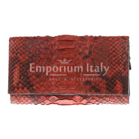 Portafoglio donna in pelle di pitone GIRASOLE, colore ROSSO, CITES, Made in Italy.