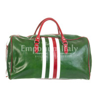 Mens / ladies travel bag in genuine leather CHIAROSCURO mod. TIMAVO MEDIUM, GREEN, tricolour italian flag  Made in Italy.
