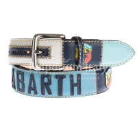 Genuine leather vintage belt for man DUBAI, color MULTICOLOR, with hand-sewn, with applications in leather, Fiat Abarth 695, SANTINI, MADE IN ITALY
