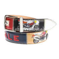 IMOLA: men's vintage leather belt, motorcycles design, with applications in leather, BORGO PANIGALE  colour: MULTICOLOR, Made in Italy