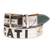 IMOLA: men's vintage leather belt, motorcycles design, with applications in leather, DUCATI  colour: MULTICOLOR, Made in Italy