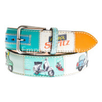 IMOLA:  men's vintage leather belt, motorcycles design, with applications in leather, VESPA  colour: MULTICOLOR, Made in Italy