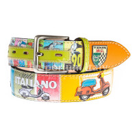 IMOLA: men's vintage leather belt, motorcycles design, with applications in leather, VESPA  colour: MULTICOLOR, Made in Italy