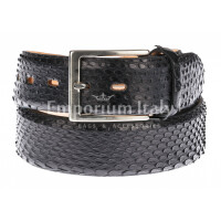 Mens python real leather belt mod. BELFAST, CITES, BLACK, ELIO ZAGATO, Made in Italy