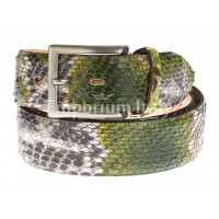 Mens python real leather belt mod. BELFAST, CITES, GREEN / ROCK, ELIO ZAGATO, Made in Italy