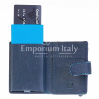 Genuine leather wallet and aluminium credit-card holder for man MILTON, RFID blocking, BLUE colour, CHIAROSCURO.