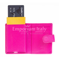 Genuine leather wallet and aluminium credit-card holder for man MILTON, RFID blocking, FUXIA colour, CHIAROSCURO.