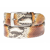 Mens python real leather belt mod. BELFAST, CITES, GREY/HONEY, ELIO ZAGATO, Made in Italy