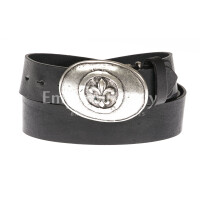 Genuine leather men's belt mod. GENOVA, color BLACK, special oval buckle with lily flower, CHIAROSCURO, Made in Italy