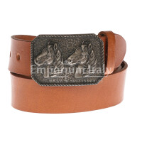 Genuine leather men's belt mod. GENOVA, color HONEY, special buckle with horse heads, CHIAROSCURO, Made in Italy