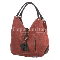 Ladies bag suede real leather mod. BONELLA big, color salmon pink CHIAROSCURO, Made in Italy