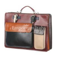 ELVI XXL: офисный портфель / деловая сумка из кожи CHIAROSCURO цвет МНОГОЦВЕТНАЯ на краснoй основе, с плечевым ремнем,  Made in Italy.
