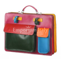 ELVI XXL: офисный портфель / деловая сумка из кожи CHIAROSCURO цвет МНОГОЦВЕТНАЯ на основе цвета фуксии, с плечевым ремнем,  Made in Italy.