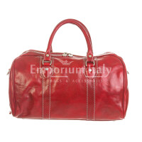 Genuine full grain leather travel bag NILO SMALL, RED, CHIAROSCURO, MADE in Italy