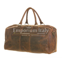 Genuine nubuck leather travel bag DRAGONE MAXI, BROWN, with zip, CHIAROSCURO, Made in Italy