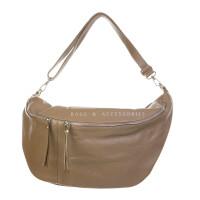 Pouch bag for woman in genuine leather, MOIRA BIG, color taupe, CHIAROSCURO, Made in Italy