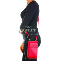 Women's mobile phone holder / wallet shoulder bag in genuine leather GIORGIA, color RED, CHIAROSCURO, Made in Italy
