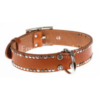 PEPE dog collar in genuine leather, HONEY color, with studs, CHIAROSCURO, Made in Italy