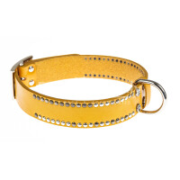 PEPE dog collar in genuine leather, YELLOW color, with studs, CHIAROSCURO, Made in Italy