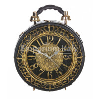 Borsa Royal Clock con orologio funzionante con tracolla, Cosplay Steampunk, ecopelle, colore nero / oro, ARIANNA DINI DESIGN