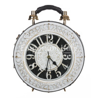 Borsa Royal Clock con orologio funzionante con tracolla, Cosplay Steampunk, ecopelle, colore nero / bianco, ARIANNA DINI DESIGN