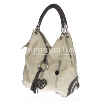 Ladies bag BONELLA big HAMMERED LEATHER, beige, Chiaroscuro, Made in Italy