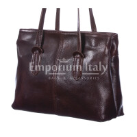  Genuine leather shoulder bag for woman MINAMAXI, DARK BROWN colour, CHIAROSCURO, MADE IN ITALY