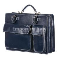 Work / Office genuine leather bag, mod. ALEX maxi, colour DARK BLUE, with shoulder strap, CHIAROSCURO, Made in Italy.