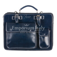 Work / Office genuine leather bag CHIAROSCURO mod. ALEX medium, colour DARK BLUE, with shoulder strap, Made in Italy. Ideal measure for medium size tablet/working agenda
