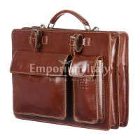 Work / Office genuine leather bag, mod. ALEX maxi, colour BROWN, with shoulder strap, CHIAROSCURO, Made in Italy.