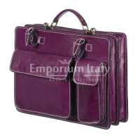 Work / Office genuine leather bag, mod. ALEX maxi, colour VIOLET, with shoulder strap, CHIAROSCURO, Made in Italy.