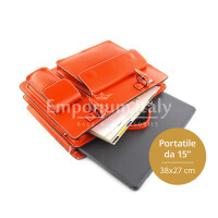 офисный портфель /деловая сумка из кожи CHIAROSCURO мод. ALEX XXL, цвет оранжевый, с плечевым ремнем, Made in Italy.